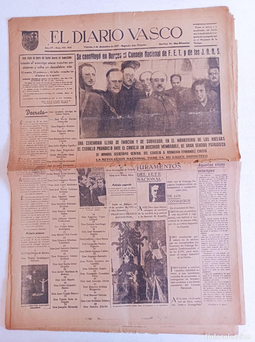 Militaria: PERI&Oacute;DICO PRENSA DIARIO VASCO 3 DE DICIEMBRE DE 1937