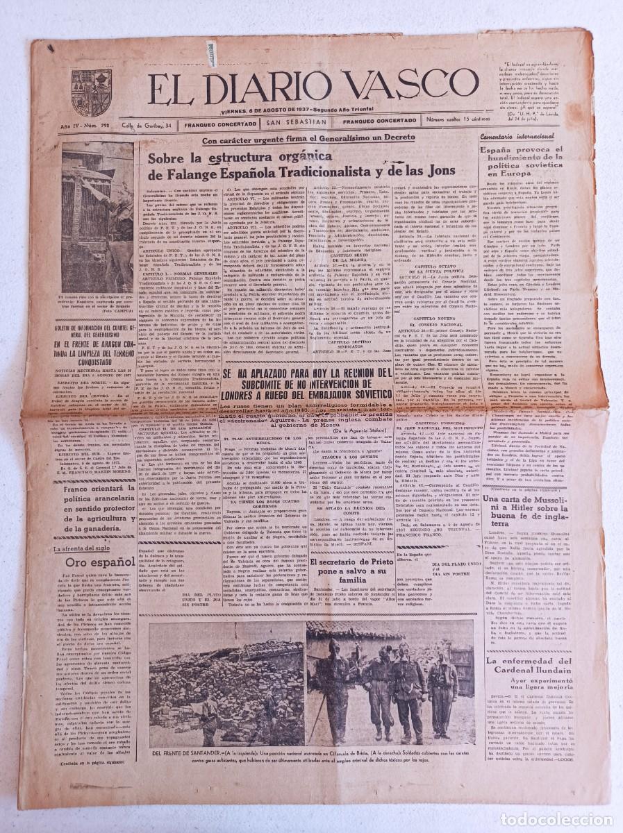 Militaria: PERI&Oacute;DICO PRENSA DIARIO VASCO 6 DE AGOSTO DE 1937