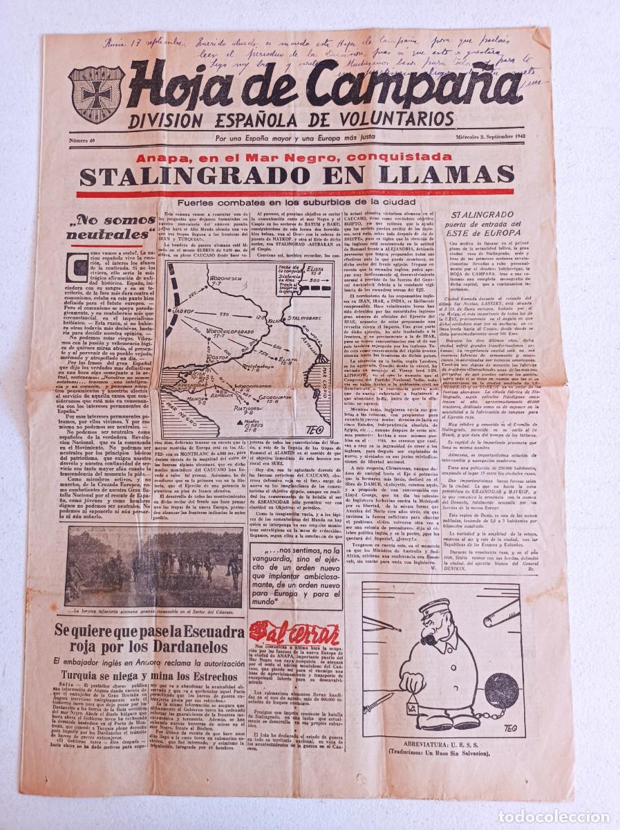 Militaria: PERI&Oacute;DICO PRENSA HOJA DE CAMPA&Ntilde;A N&ordm;40 2 DE SEPTIEMBRE DE 1942 DIVISI&Oacute;N AZUL