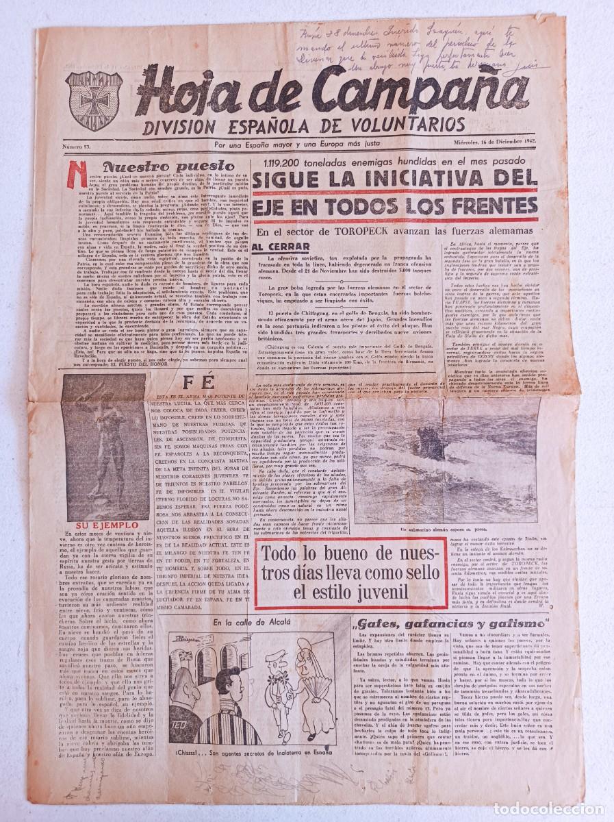 Militaria: PERI&Oacute;DICO PRENSA HOJA DE CAMPA&Ntilde;A N&ordm; 53 16 DE DICIEMBRE DE 1942 DIVISI&Oacute;N AZUL
