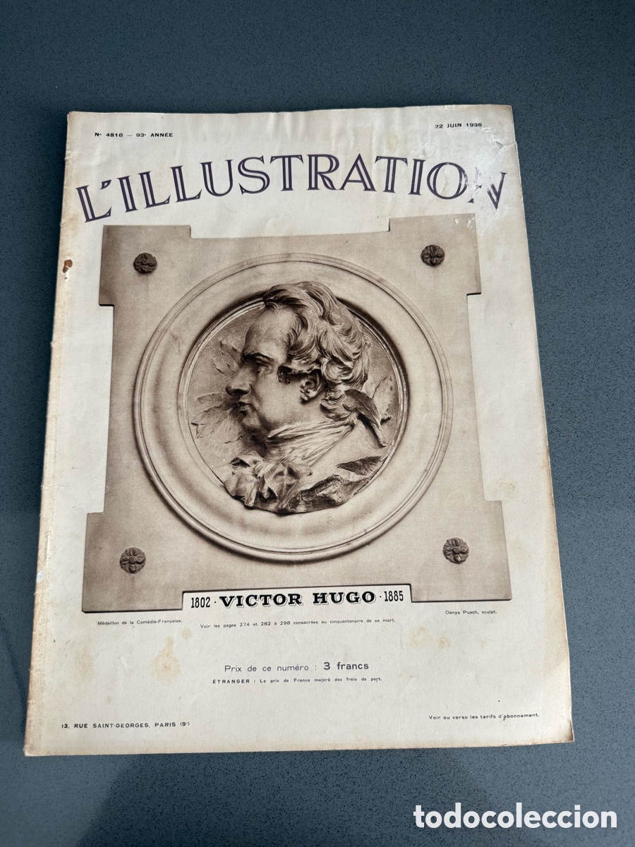 Militaria: a&ntilde;o 1935 - REVISTA HISTORIA L'ILLUSTRATION n&ordm; 4816 junio - GRABADOS - VICTOR HUGO