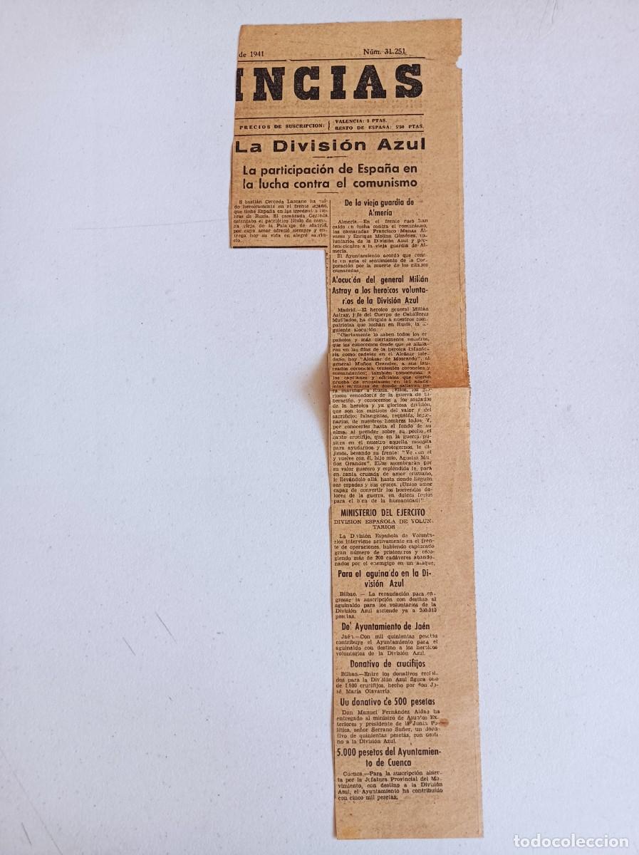 Militaria: RECORTE DE PRENSA PERI&Oacute;DICO LAS PROVINCIAS VALENCIA DIVISI&Oacute;N AZUL 1941