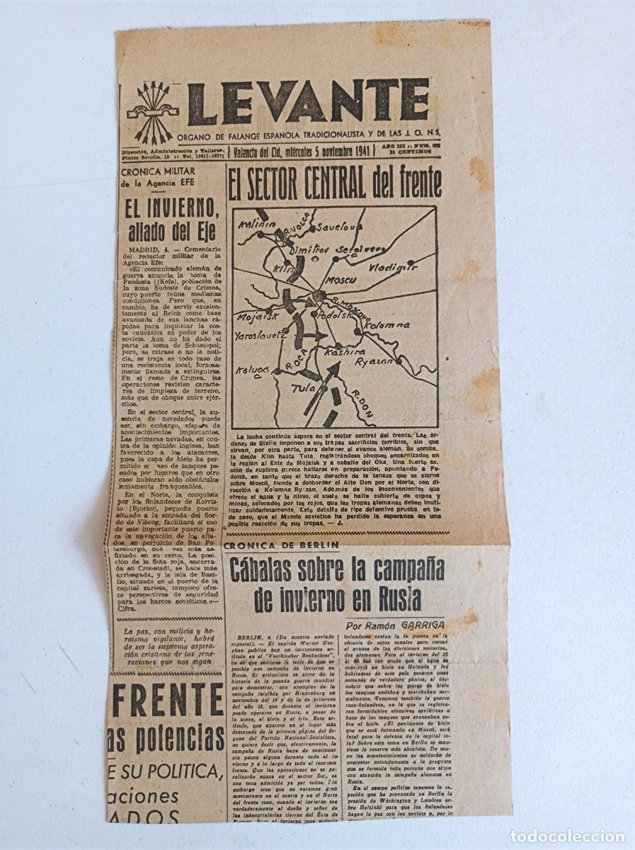 Militaria: RECORTE DE PRENSA DIVISI&Oacute;N AZUL PERI&Oacute;DICO LEVANTE 05-11-1941 SECTOR CENTRAL DEL FRENTE
