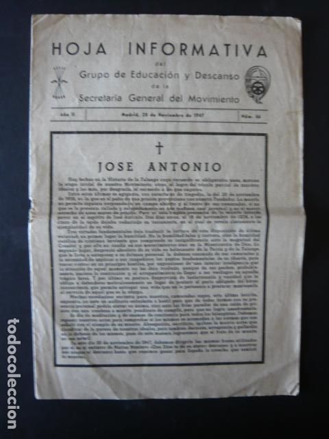 Militaria: BOLETIN HOJA INFORMATIVA GRUPO EDUCACION Y DESCANSO SECRETARIA GENERAL MOVIMIENTO 194 JOSE ANTONIO