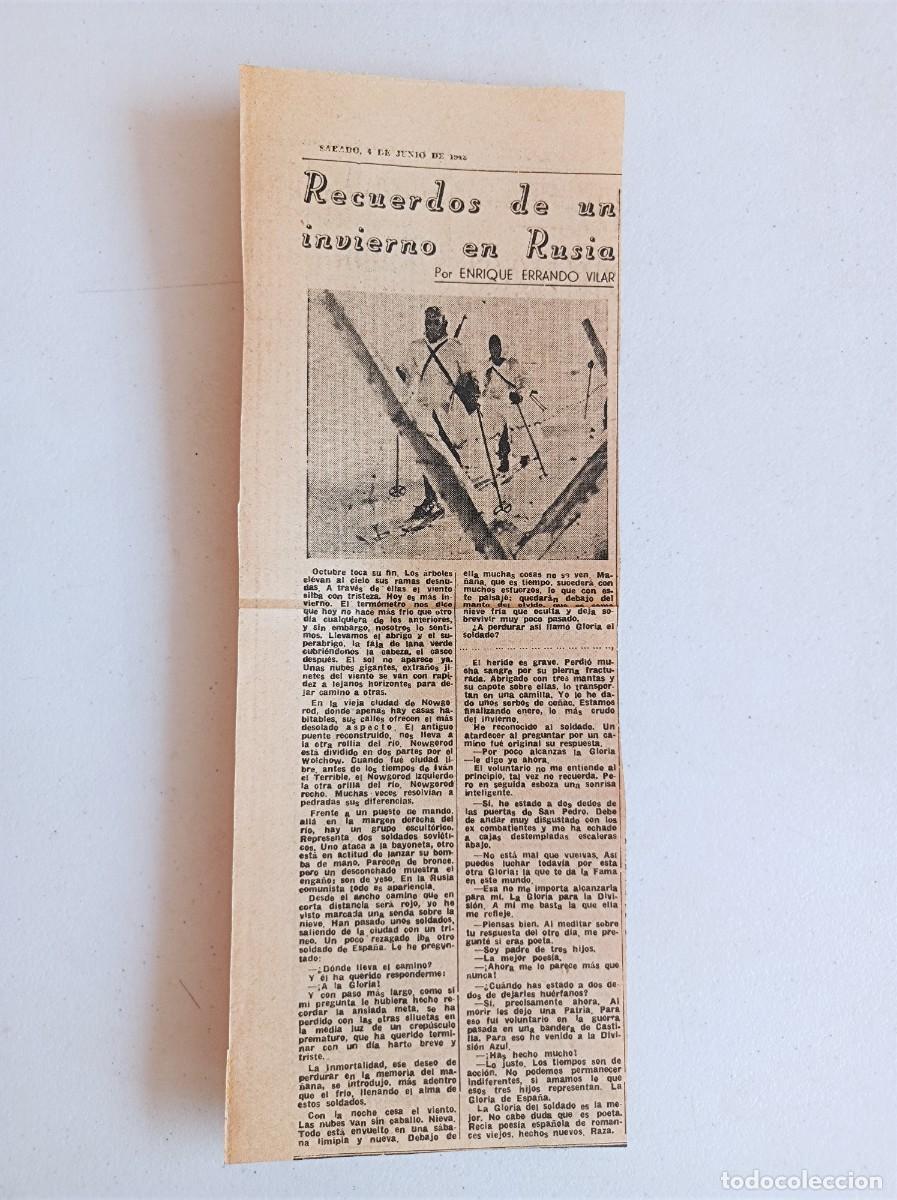 Militaria: RECORTE DE PRENSA DIVISI&Oacute;N AZUL 4-06-1941 RECUERDOS DE UN INVIERNO EN RUSIA