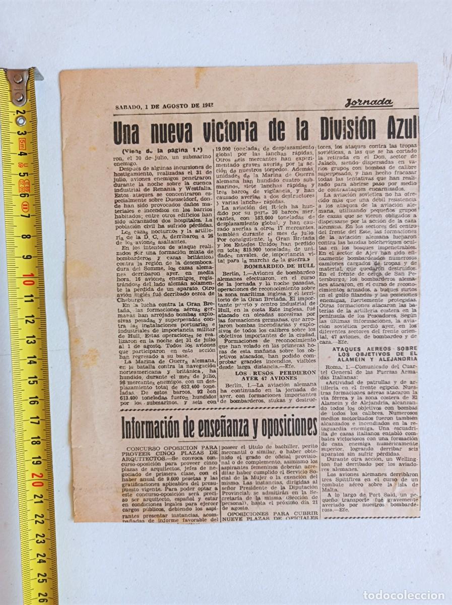Militaria: RECORTE DE PRENSA DIVISI&Oacute;N AZUL 1-08-1942 UNA NUEVA VICTORIA