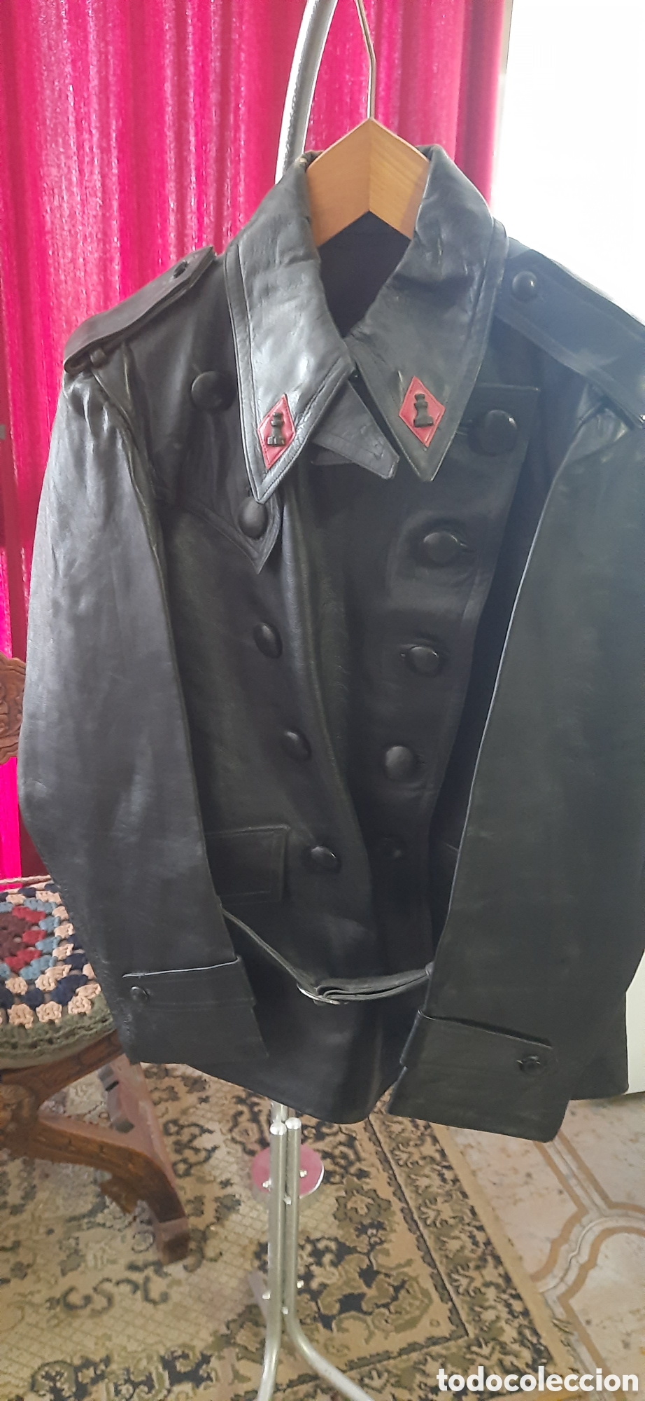 Militaria: Chaqueta de cuero de practico del Regimiento movilizacion y pr&aacute;cticas de ferrocariles