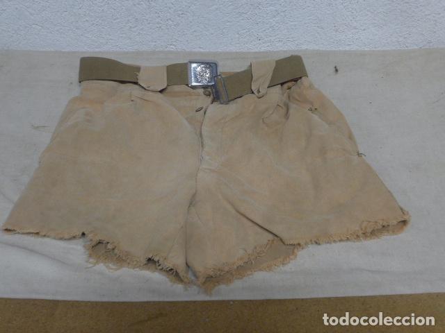 Militaria: Antiguo pantalon corto con su hebilla franquista, original del Sahara.