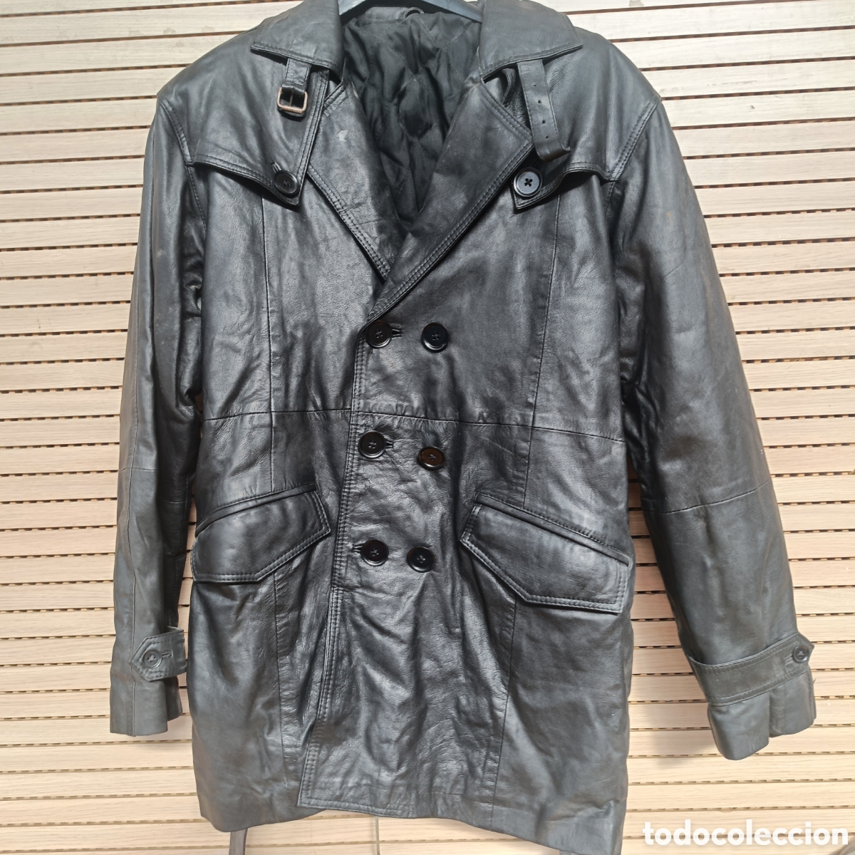 Militaria: Chaquet&oacute;n de cuero negro de la agrupaci&oacute;n de Tr&aacute;fico primer modelo