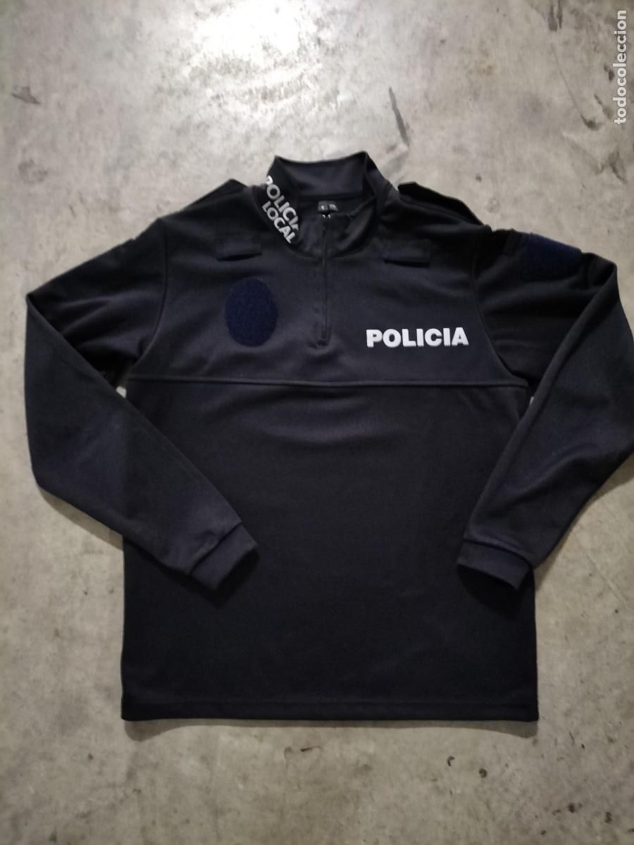 Militaria: POLO ELASTICO NEGRO MANGA LARGA TALLA 2 XS GENERICO POLICIA LOCAL. con velcros para los parches