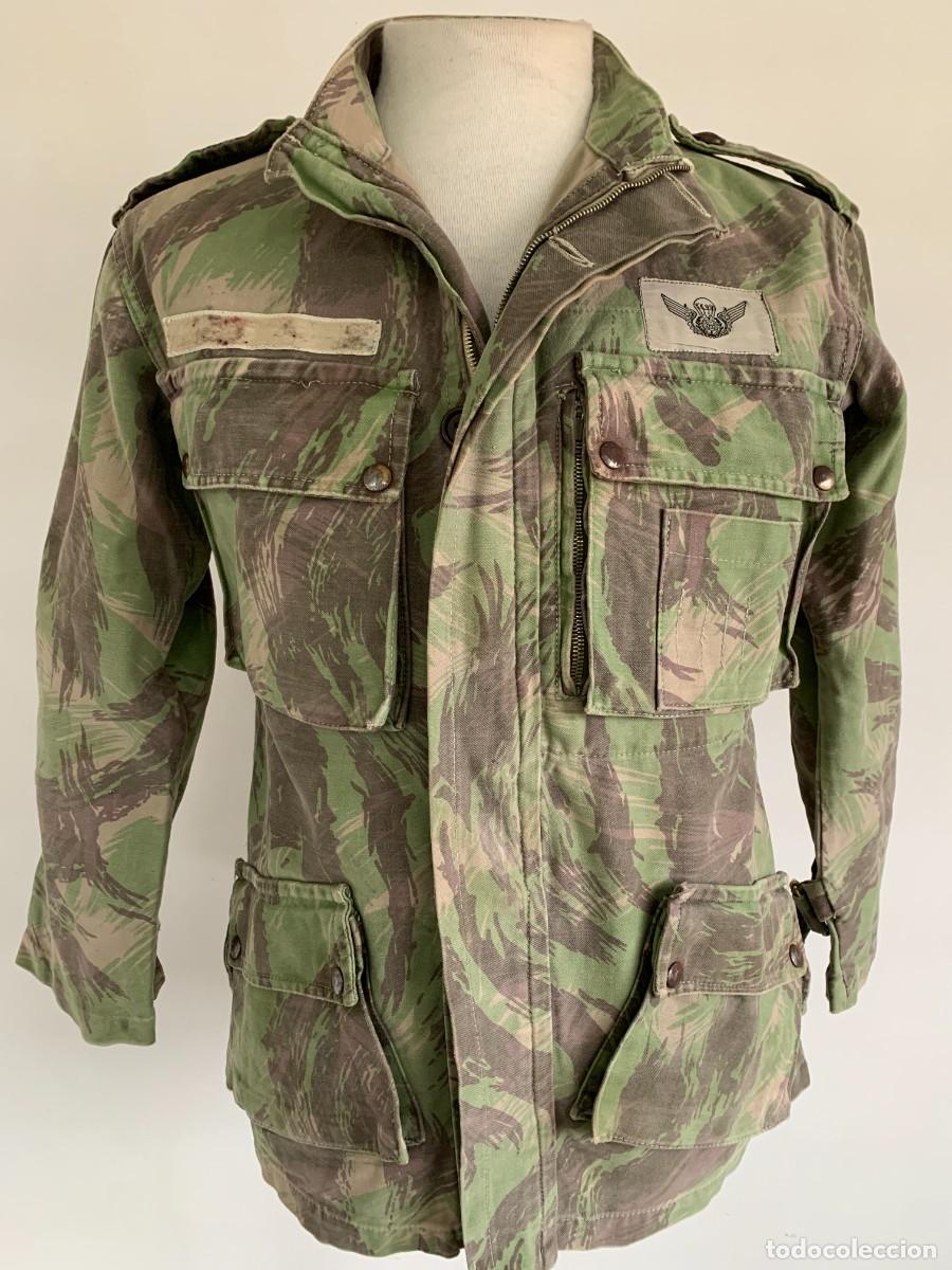 Militaria: Chaqueta Paracaidista Boina Verde Camuflaje Lizard Portugu&eacute;s Paraquedista FAP Portugal VTG 60s