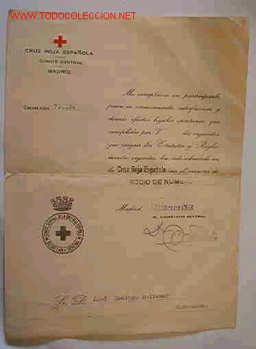 Militaria: Documento de admisi&oacute;n en la Cruz Roja - Foto 1