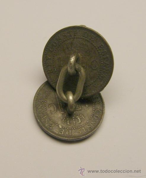 Militaria: Gemelos hechos con monedas alfonsinas de 1 c&eacute;ntimo. - Foto 3