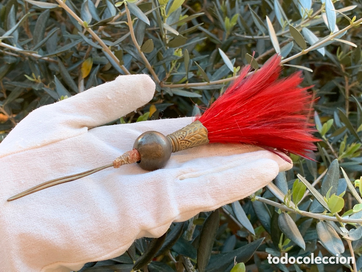 Military Antiques: ANTIGUO BOMBILLO CON PLUMAS PARA ROS EPOCA ALFONSO XIII PORTAPLUMAS PLUMERO ROJO