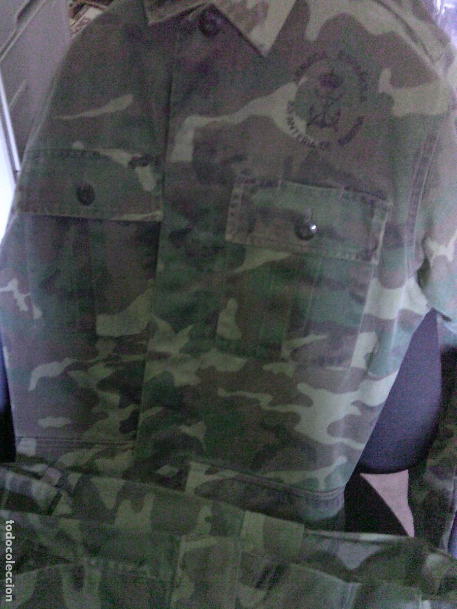 Militaria: Uniforme faena antiguo de Infanter&iacute;a de Marina de la Armada Espa&ntilde;ola Chaqueta y pantal&oacute;n Talla M