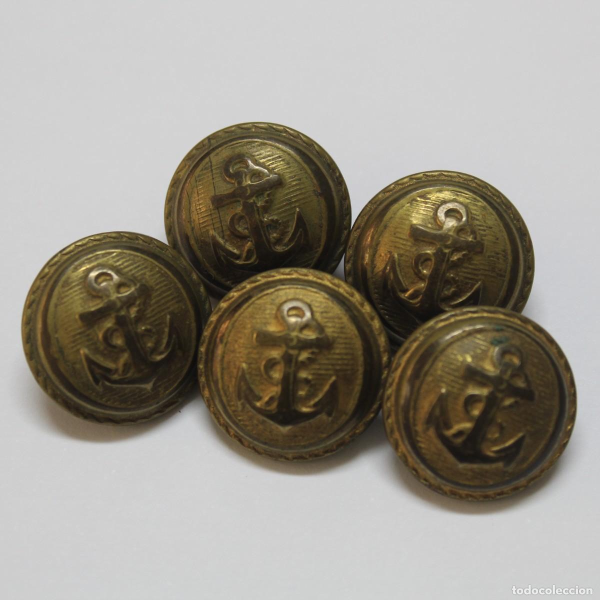 Militaria: Botones Uniforme Marina Mercante Espa&ntilde;a Antiguos Ancla 22mm Lote 5 Naval Vintage