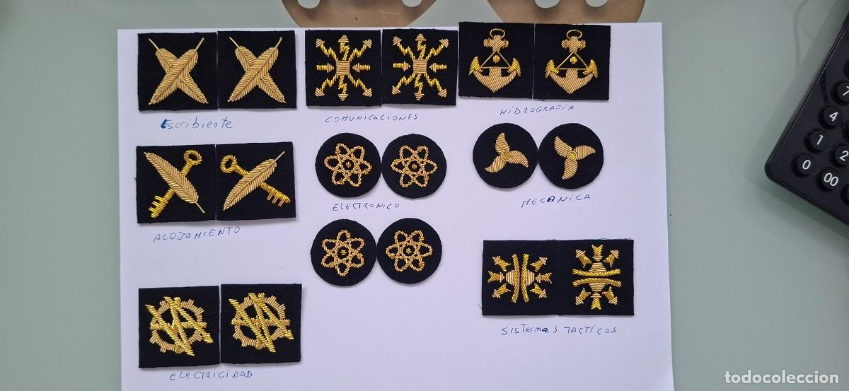 Militaria: Lote 9 pares distintivos bordados a mano canutillo oro Armada Espa&ntilde;ola especialidades