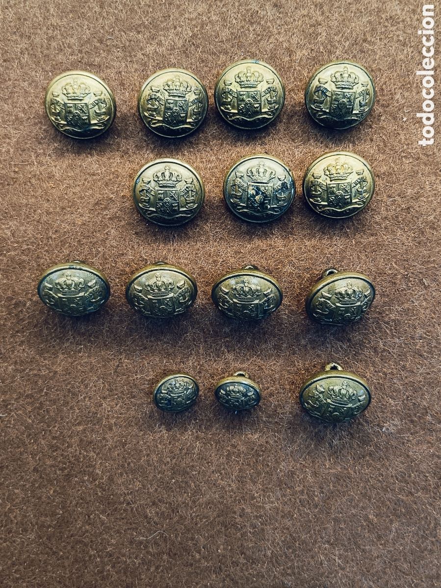 Militaria: LOTE DE 14 BOTONES . 12 GRANDES Y 2 PEQUE&Ntilde;OS. INFANTERIA. ALFONSO XIII