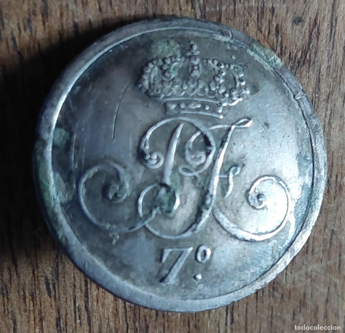 Militaria: Bot&oacute;n guerra independencia Fernando VII en cascarilla de plata