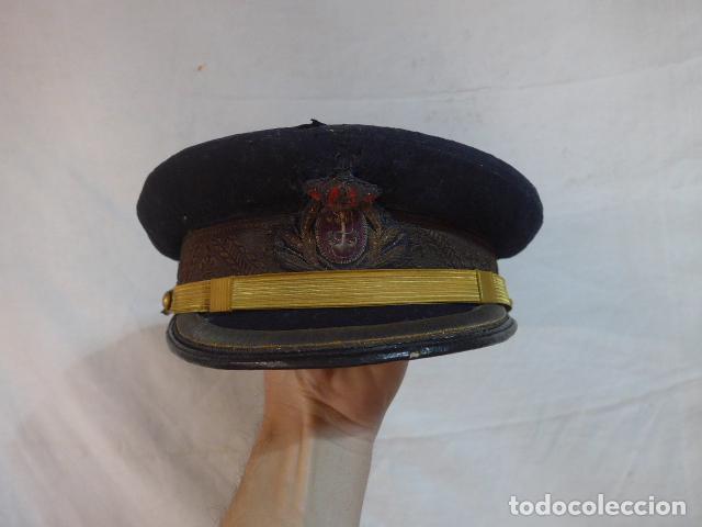 Militaria: Antigua gorra de plato de alto oficial de la marina alfonsina original. Epoca Alfonso XIII, Ferrol.
