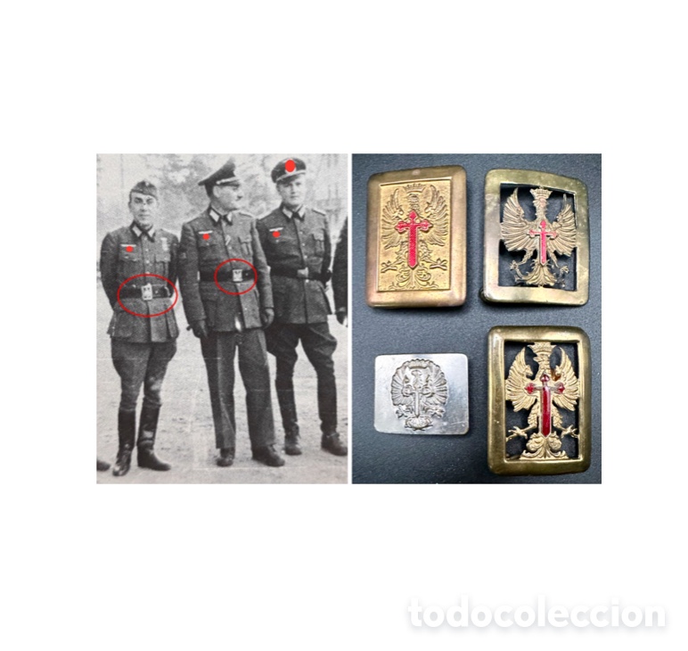 Militaria: WWII Divisi&oacute;n Azul y ej&eacute;rcito. General Franco. Colecci&oacute;n de 4 hebillas