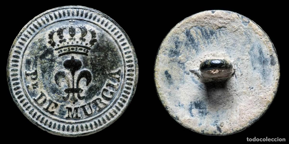 Militaria: Button Independence War, Provincial Militia, Battalion Murcia - 23 mm.