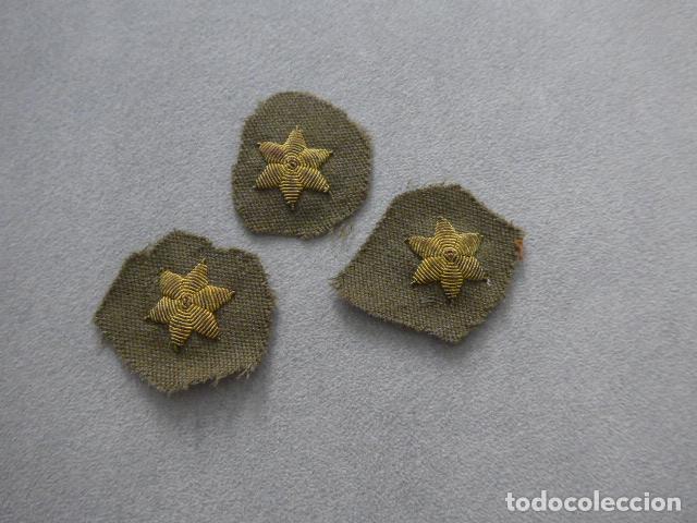 Militaria: Lote de 3 antiguas estrellas bordadas de 6 puntas, originales. Galon de bocamanga.