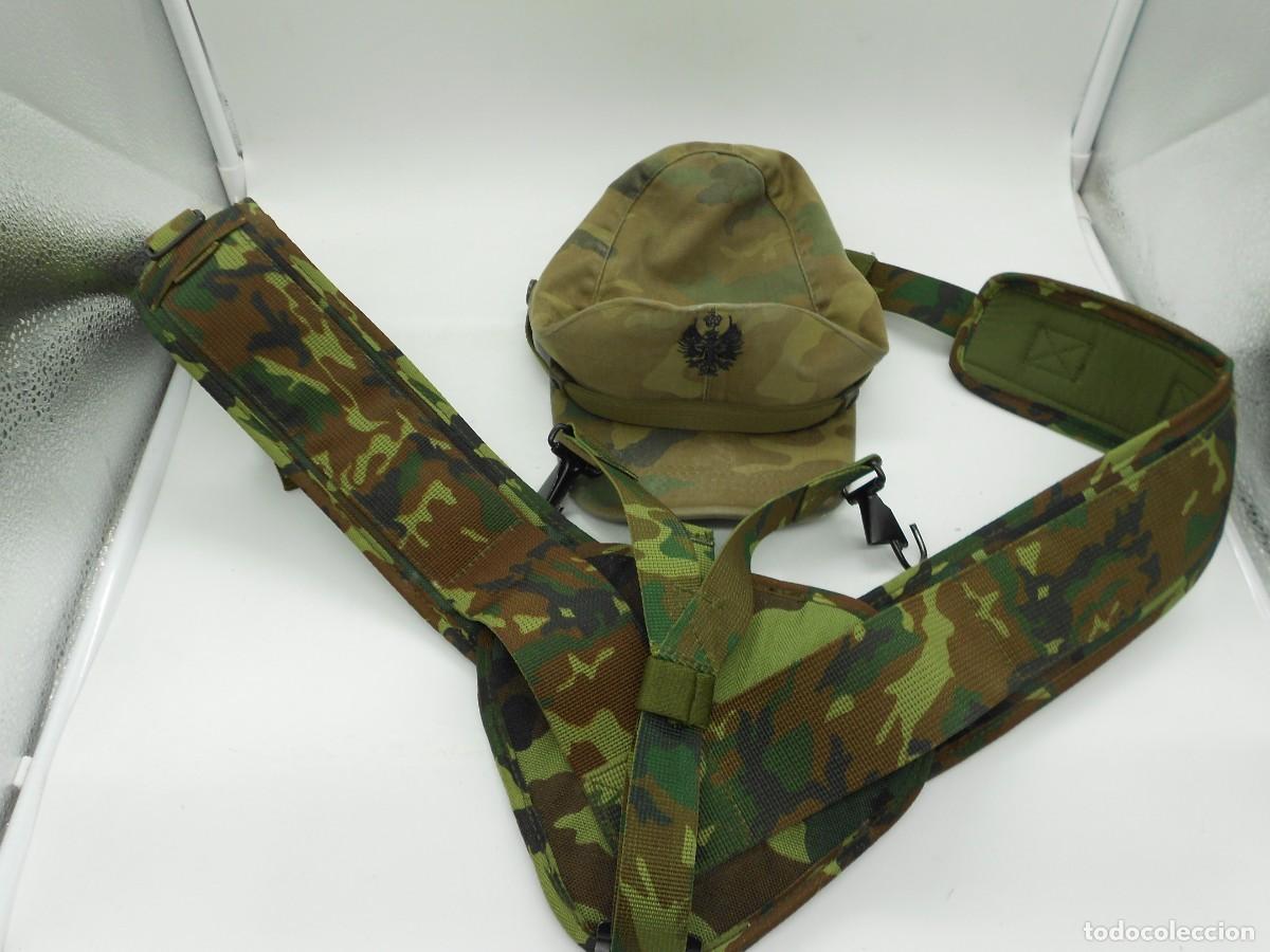 Militaria: gorra ejercito de tierra y una especie de cinchas no se su funcion