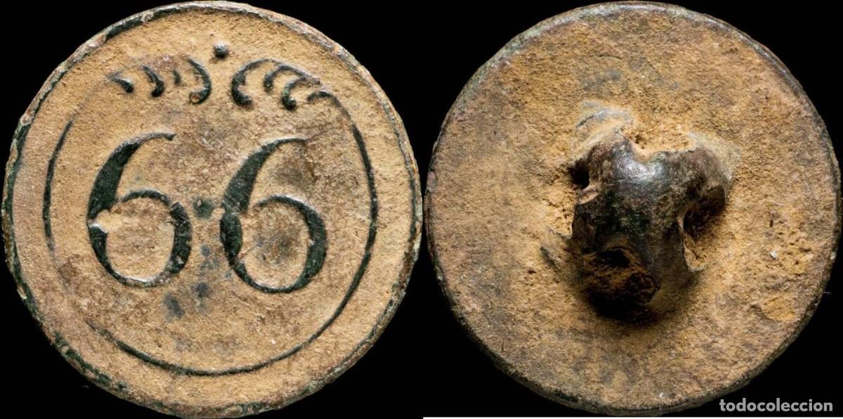 Militaria: Bot&oacute;n Militar Franc&eacute;s, Regimiento 66, Guerras Napole&oacute;nicas - 16 mm.