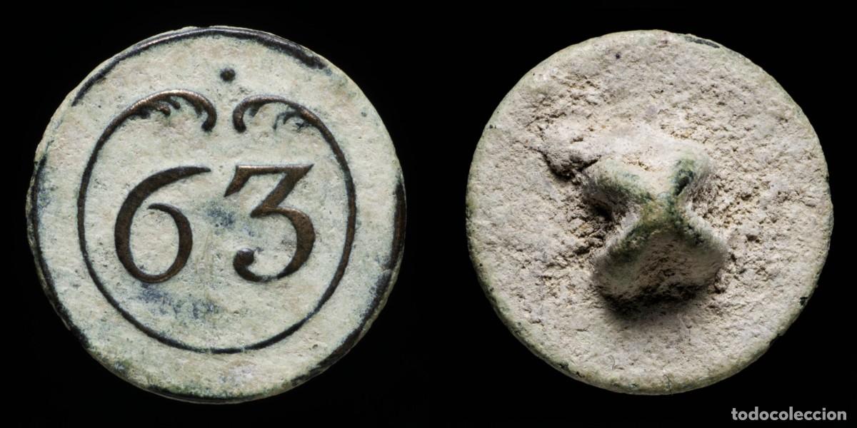 Militaria: Button Military French, Regiment 63, Napoleonic Wars - 17 mm.