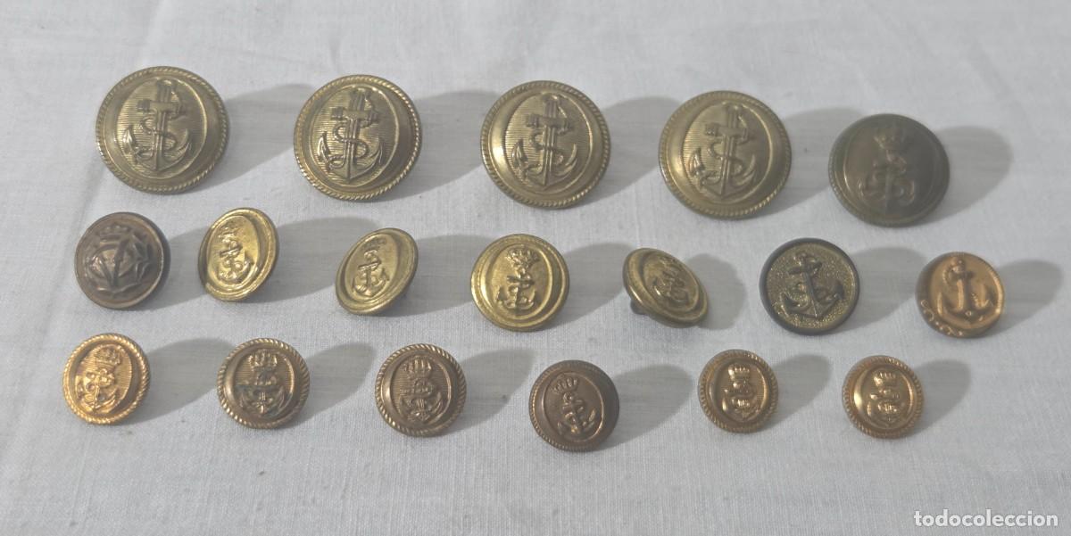 Militaria: 18 botones de la marina espa&ntilde;ola en chapa y lat&oacute;n