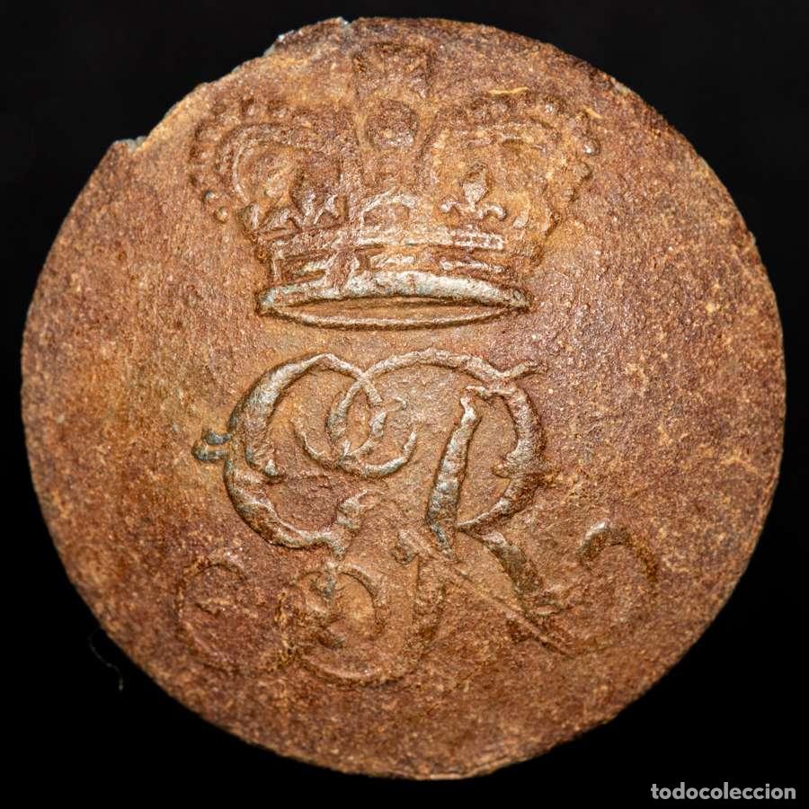 Militaria: Ej&eacute;rcito brit&aacute;nico, Espa&ntilde;a, 1808-1814. Bot&oacute;n. GR coronada