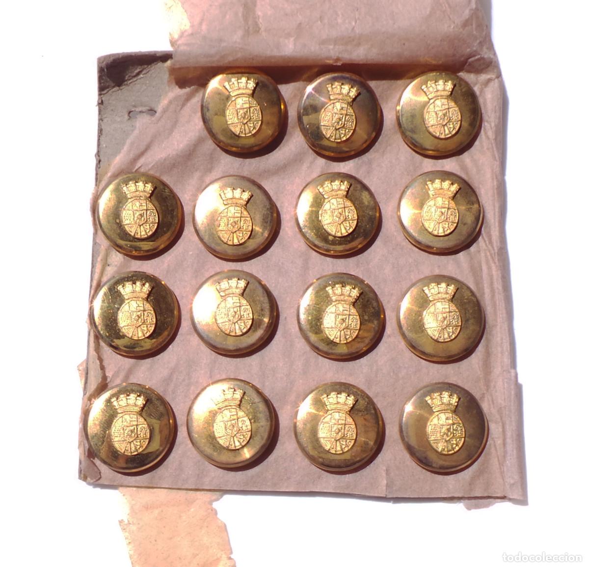 Military Antiques: PLIEGO DE BOTONES, ESCUDO DE ESPA&Ntilde;A, CORONA MURAL. 1,6 CM DI&Aacute;METRO. APROX.