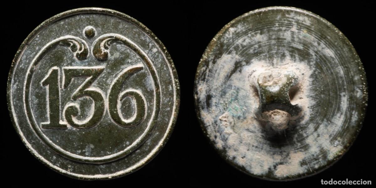 Militaria: Button Military French, Regiment 136, Napoleonic Wars - 22 mm.