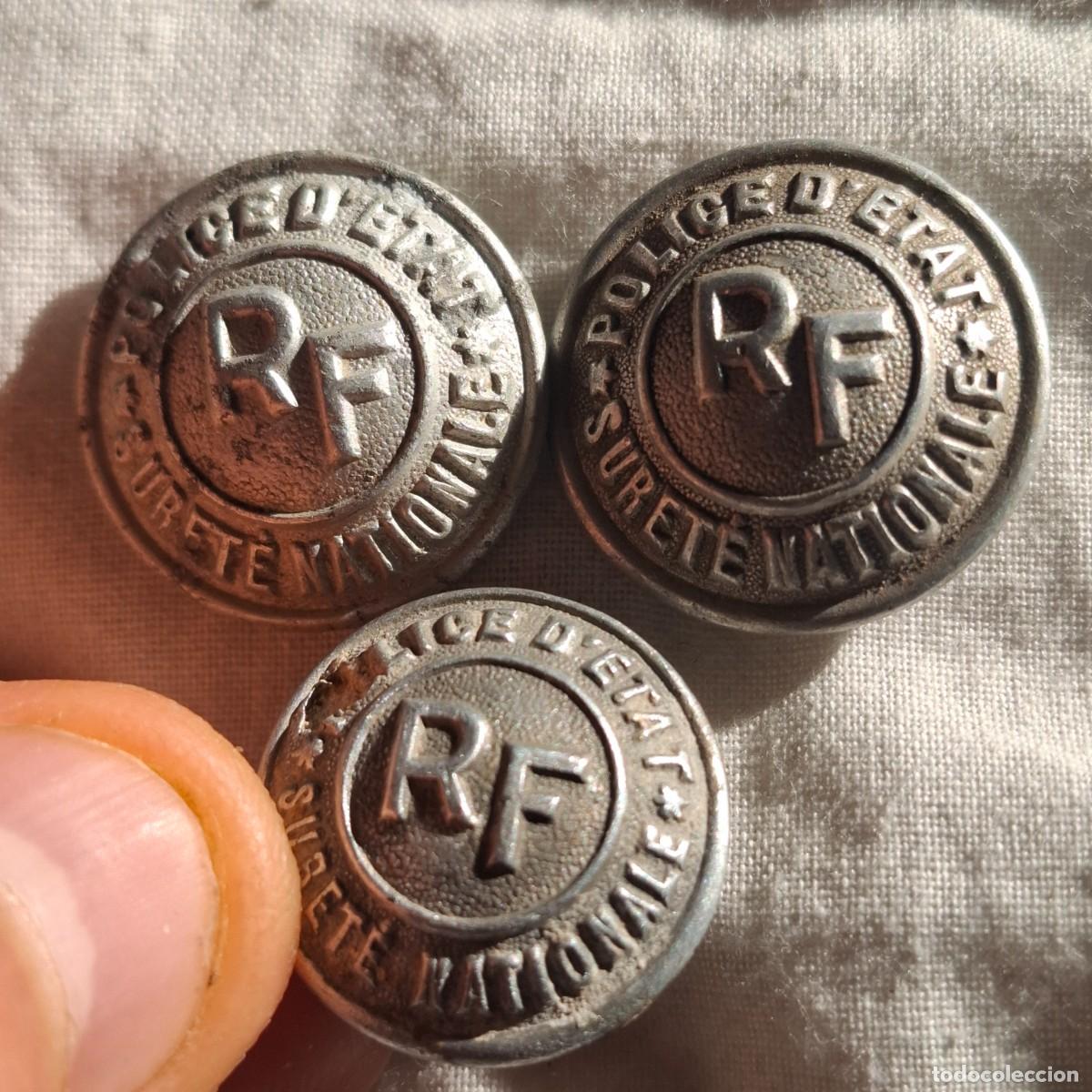 Militaria: 1940-1947.lote 3 botones Suret&eacute; Nationale(Seguridad Nacional) Police d'&Eacute;tat (Polic&iacute;a Estatal).
