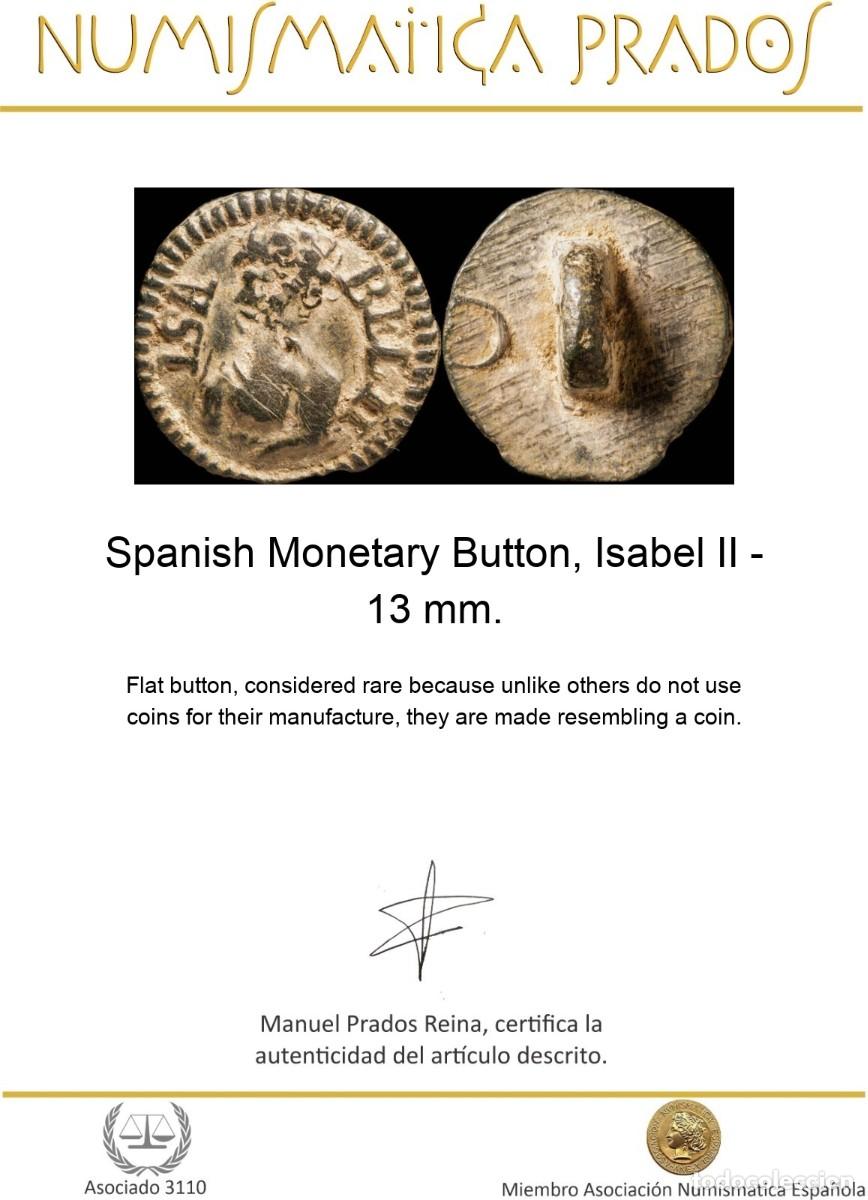 Militaria: Spanish Monetary Button, Isabel II - 13 mm. - Foto 2