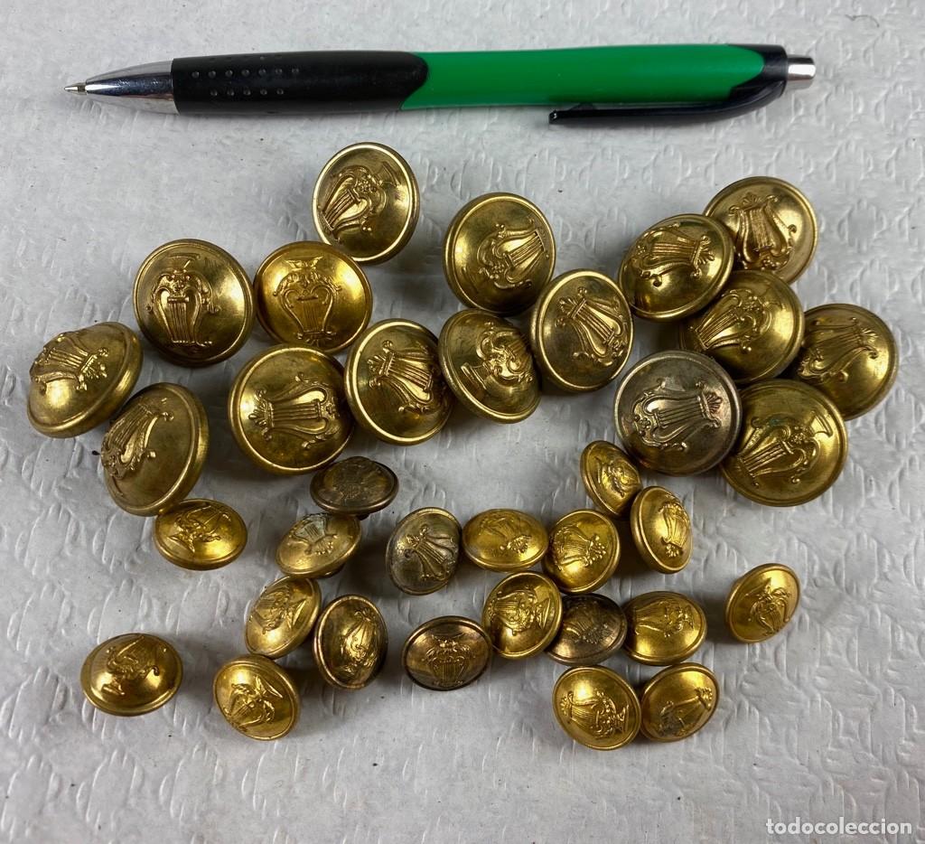 Militaria: M&Uacute;SICO MILITAR lote de botones dorados 16 grandes y 21 peque&ntilde;os Siglo XIX 87