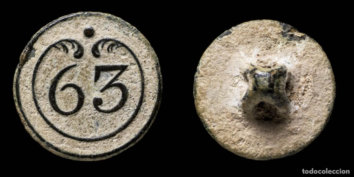 Militaria: Button Military French, Regiment 63, Napoleonic Wars - 15 mm.