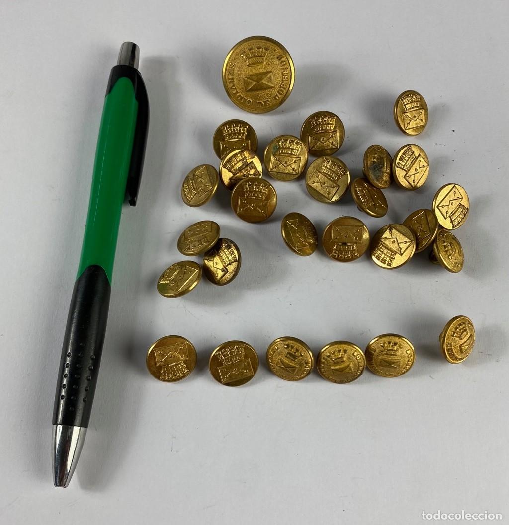 Militaria: SERVICIO DE CORREOS REP&Uacute;BLICA 27 botones dorados 23 y 14mm Siglo XIX 124