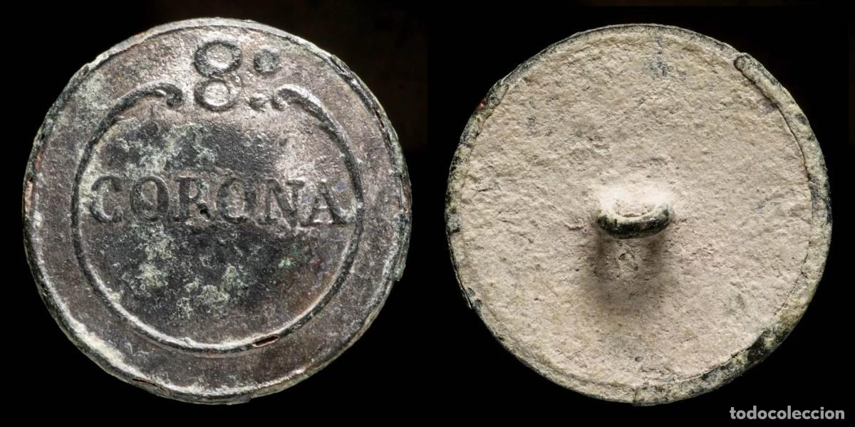 Militaria: Button Spanish Independence War, 8&ordm; Regiment Corona, 1815 - 24 mm.