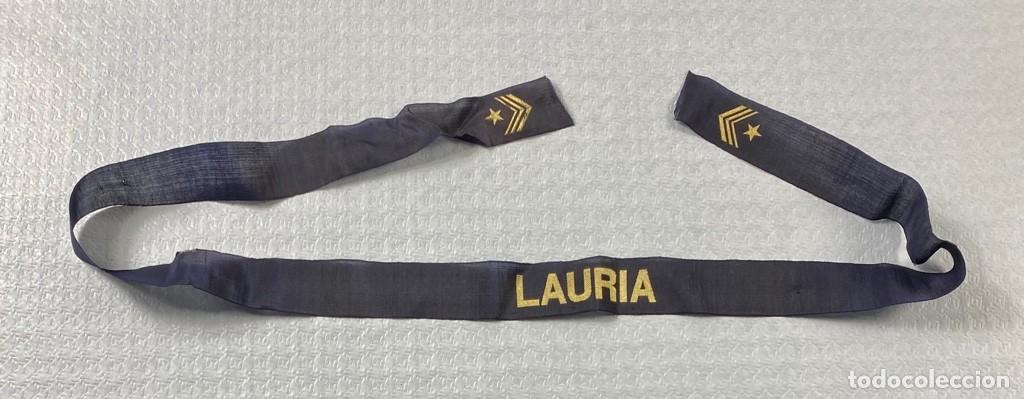 Militaria: Cinta para gorro Lepanto de tripulante del Ca&ntilde;onero LAURIA 1912