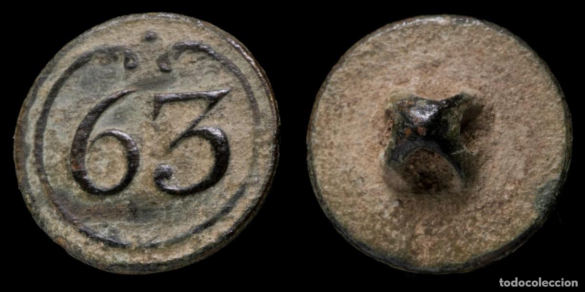 Militaria: Button Military French, Regiment 63, Napoleonic wars - 15 mm.