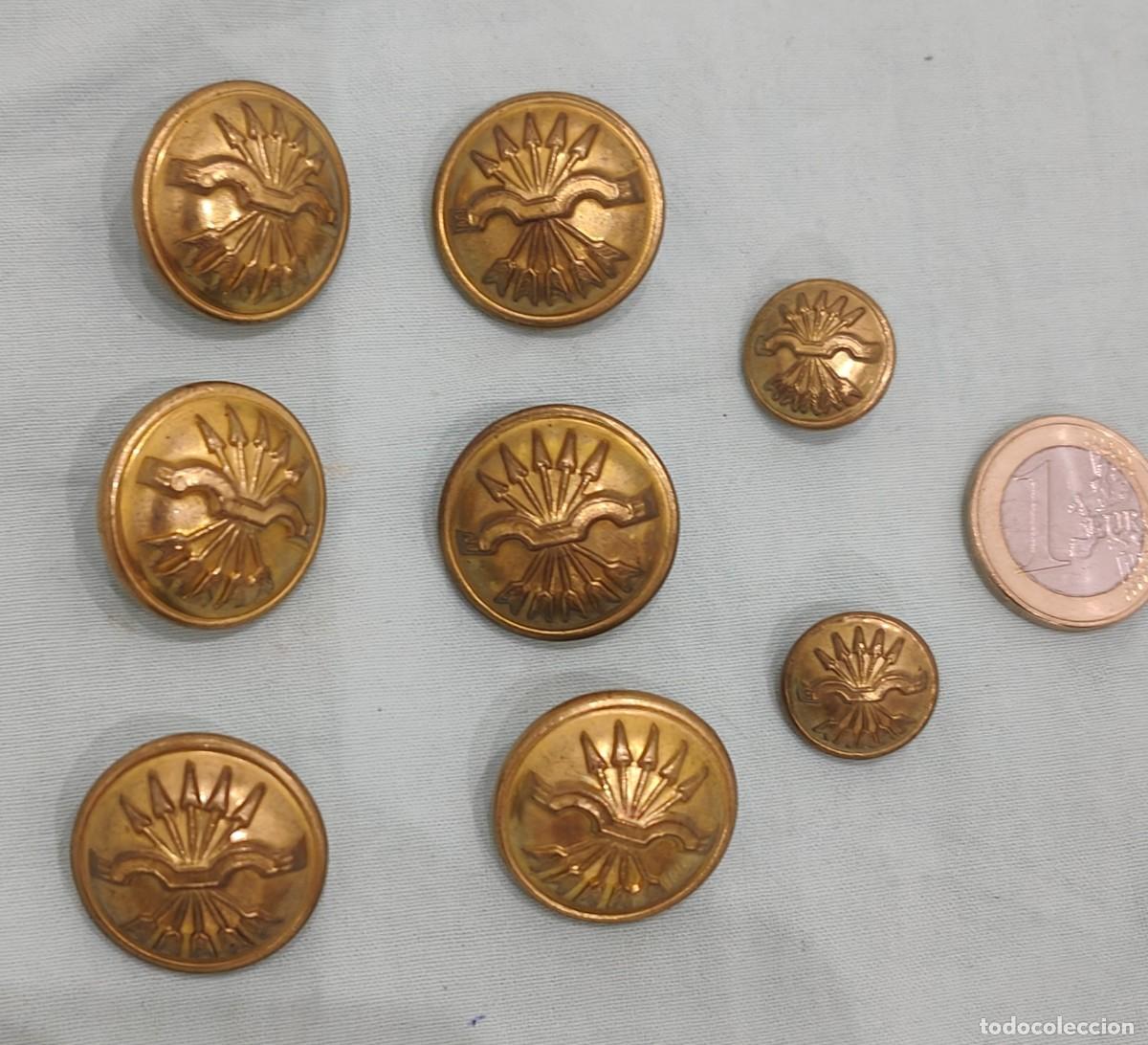 Militaria: Botones Falange dorados ,6 medianos,2 peque&ntilde;os