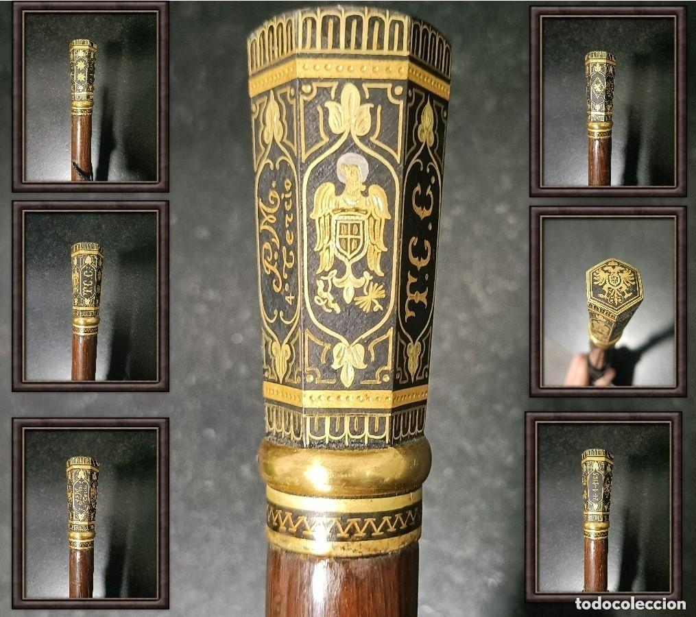Militaria: BASTON DE MANDO DE TENIENTE CORONEL DE LA GUARDIA CIVIL, PRECIOSO TRABAJO DE DAMASQUINADO EN ORO DE