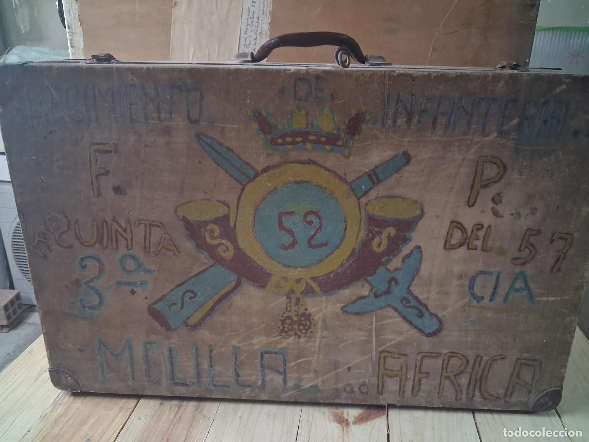 Militaria: Maleta militar de madera Regimiento Infanter&iacute;a 3&ordf; Cia, Melilla &Aacute;frica. Quinta del 57