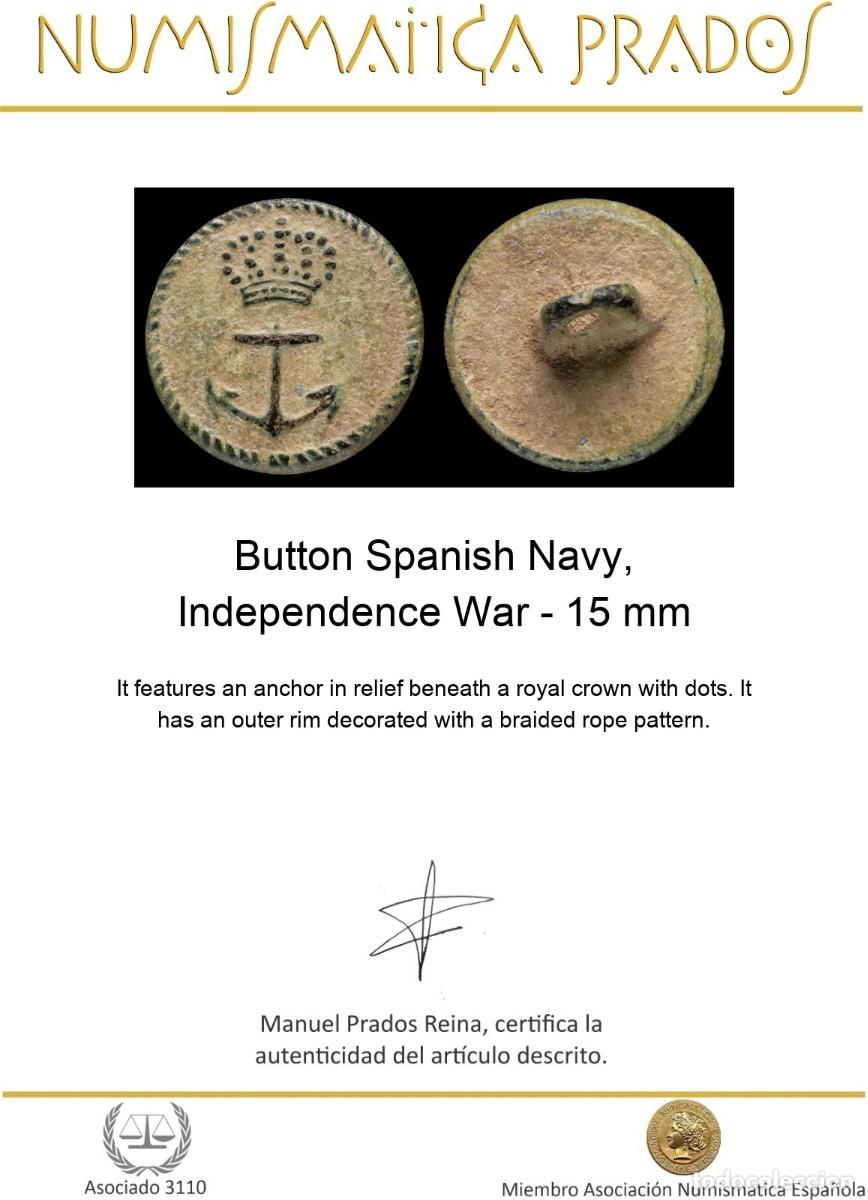 Militaria: Button Spanish Navy, Independence War - 15 mm - Foto 2