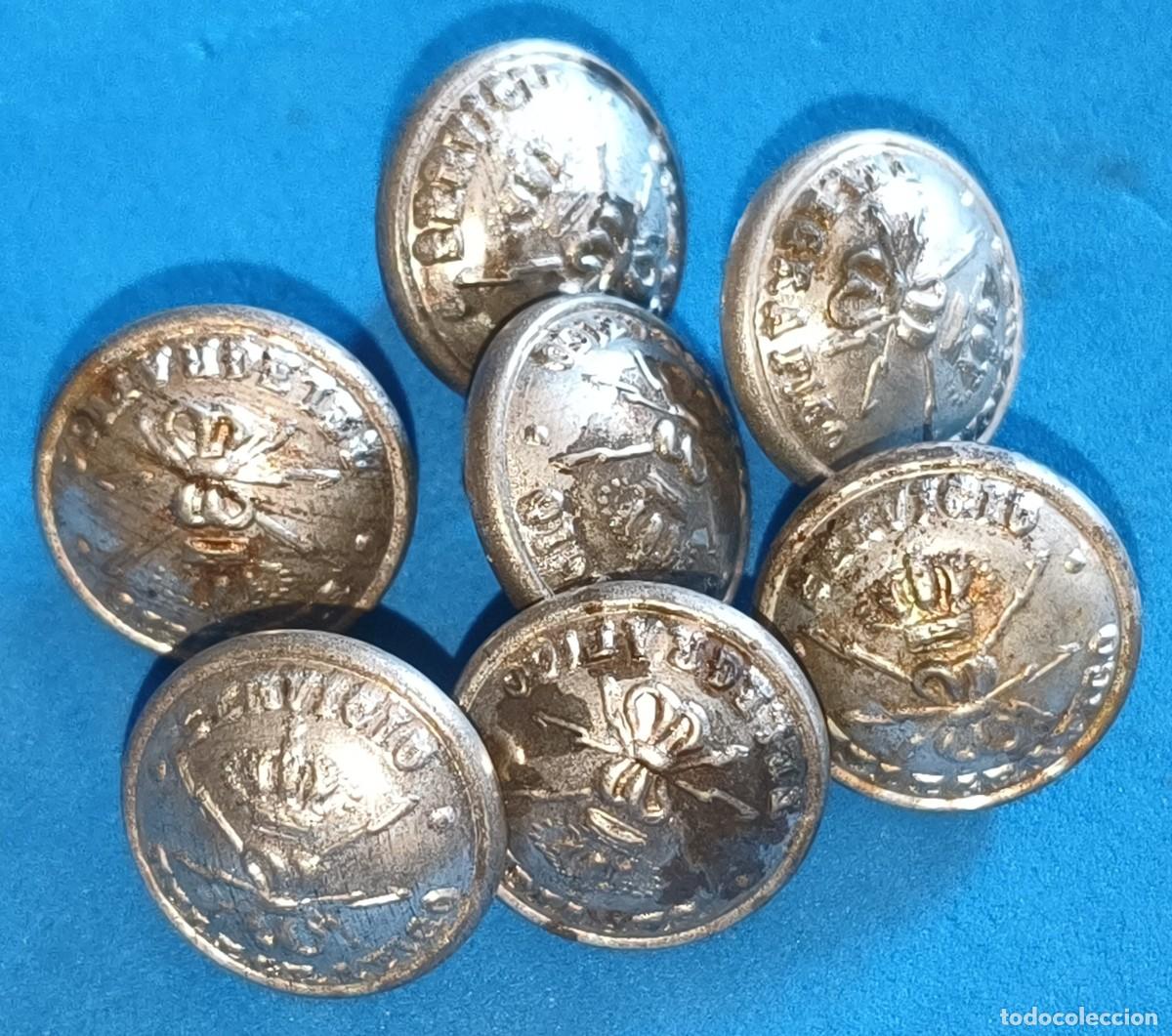 Militaria: Siete botones. Servicio Telegr&aacute;fico. &Eacute;poca de Alfonso XIII. Peque&ntilde;os.