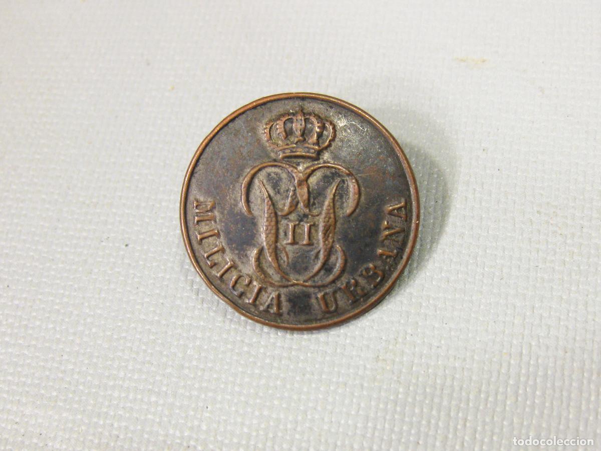 Militaria: ANTIGUO BOTON PLANO DE CASCARILLA DE OFICIAL DE LA MILICIA URBANA DE 23 MM. BA&Ntilde;O DE PLATA