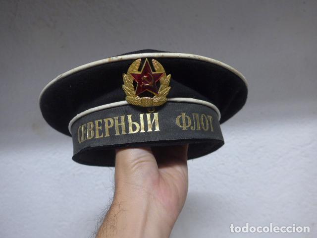 Militaria: Antigua gorra lepanto de marina rusa de la Flota del Norte, original de la URSS comunista