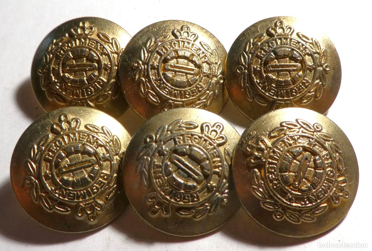 Militaria: 6 botones dorados de 23 mm con la palabra Regiment